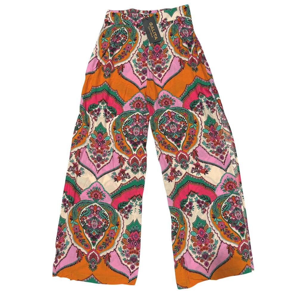 NWT Galita Pants Top Colorful Floral Paisley Print Ruffle 2-Piece Set Size L - Picture 2 of 12